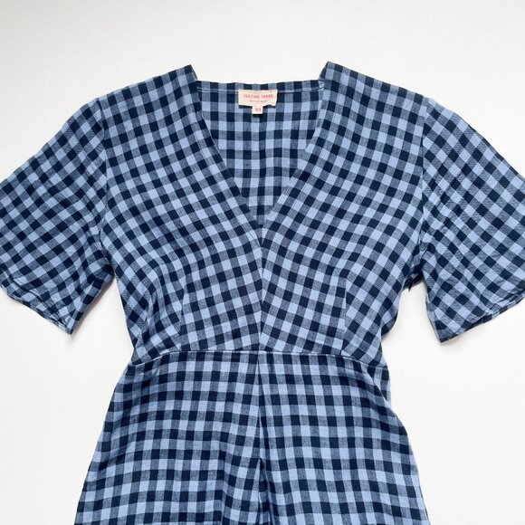 Justine Tabak Rye Dress Blue Linen Gingham Size XS - Picture 5 of 13